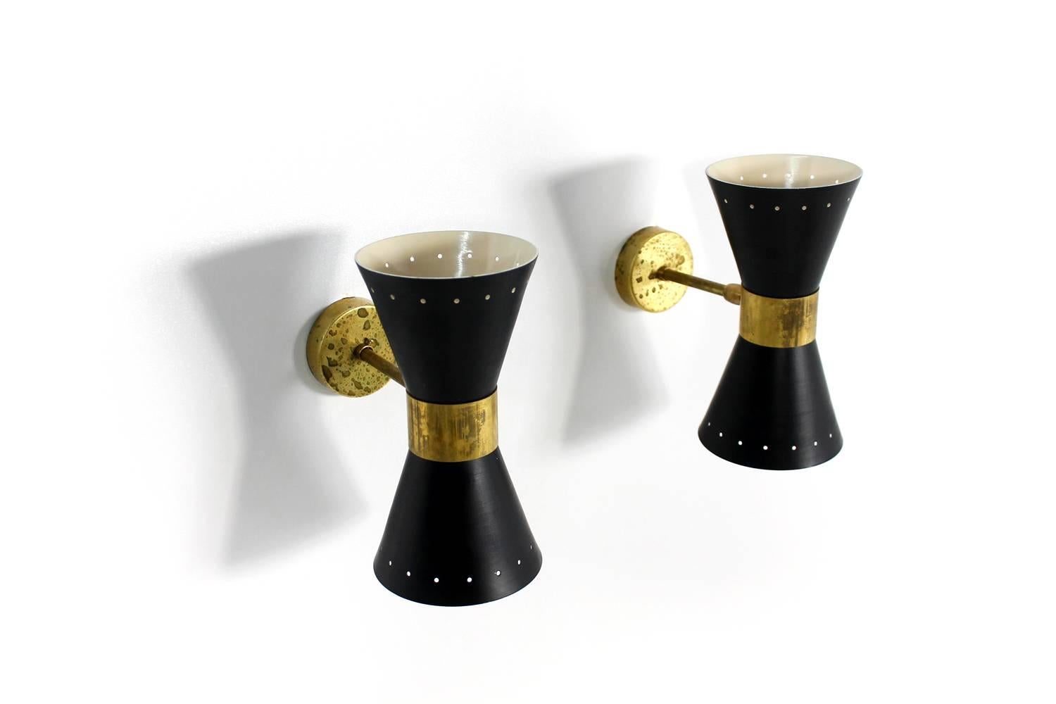 20th Century Beautiful Adjustable Italian Diabolo Sconces, Brass, Italy, Stilnovo Style 36pcs For Sale