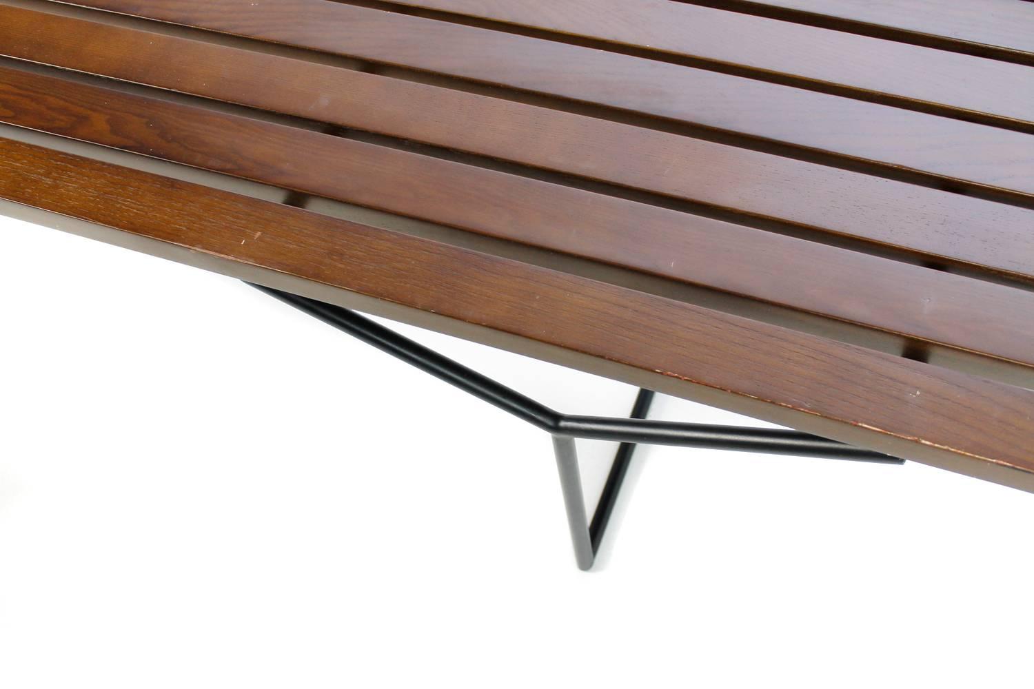 Metal Mid-Century Modern Bench Attributed to Harry Bertoia, Dark Stained Beech Wood