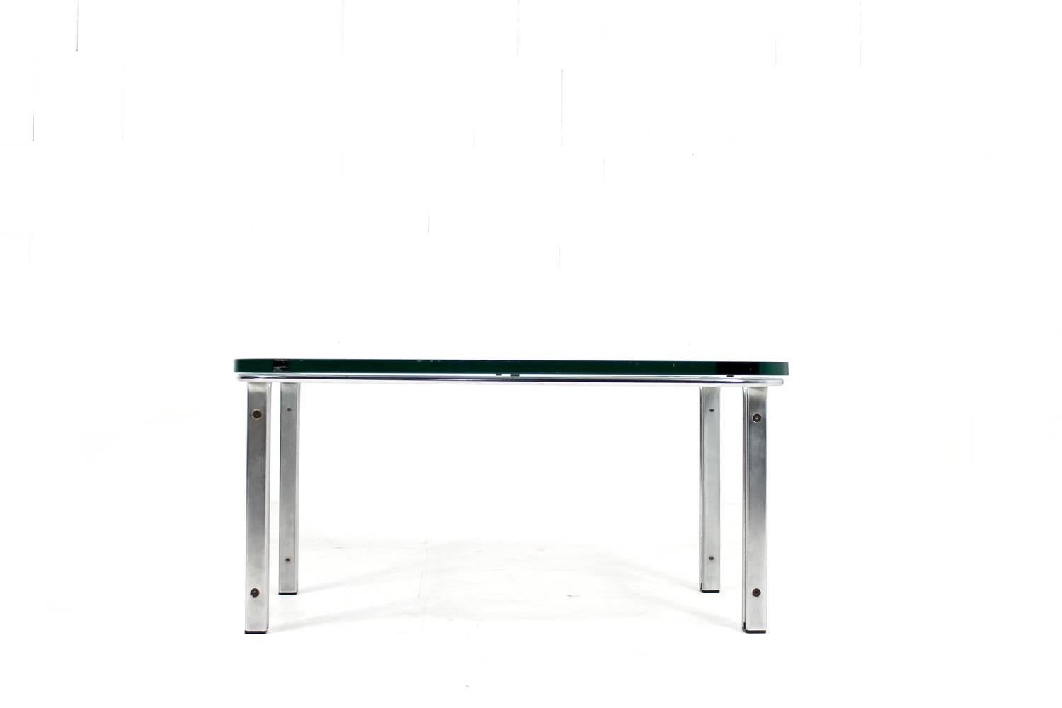 Beautiful square coffee table by Horst Bruning for Kill International, Germany, 1970s.
Good condition, 2mm glass on steel base.