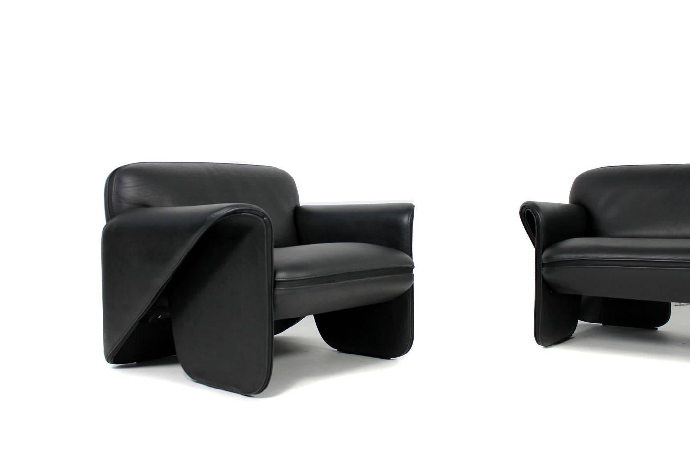 Mid-Century Modern Exclusive De Sede Ds 125 Sofa & Lounge Chair Set by Gerd Lange 1978 Black