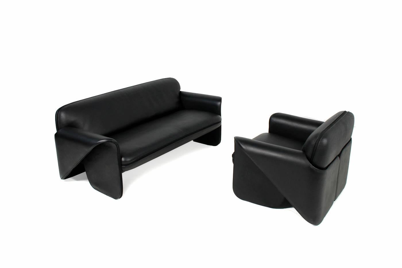 Swiss Exclusive De Sede Ds 125 Sofa & Lounge Chair Set by Gerd Lange 1978 Black