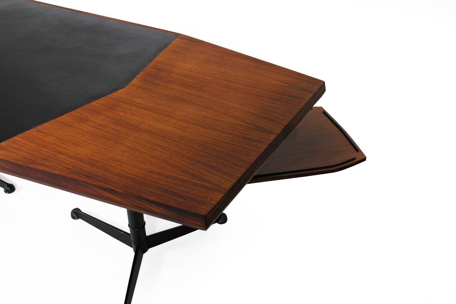 Leather Beautiful 1960s Osvaldo Borsani Writing Table Mod. T98 Tecno Italy Rosewood Desk