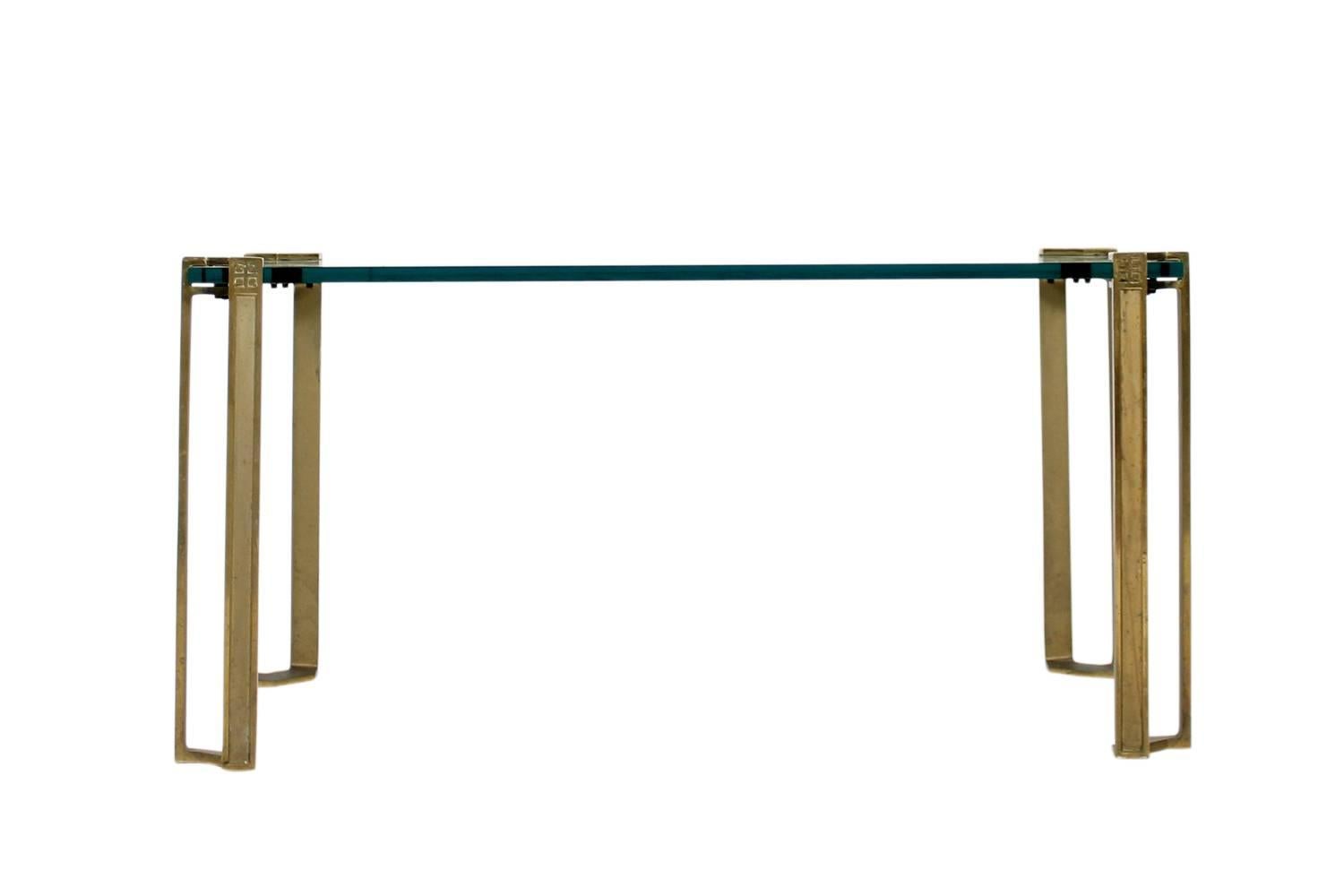 European Mid-Century Modern Coffee Table by Peter Ghyczy 1970s Brass and Glass #02