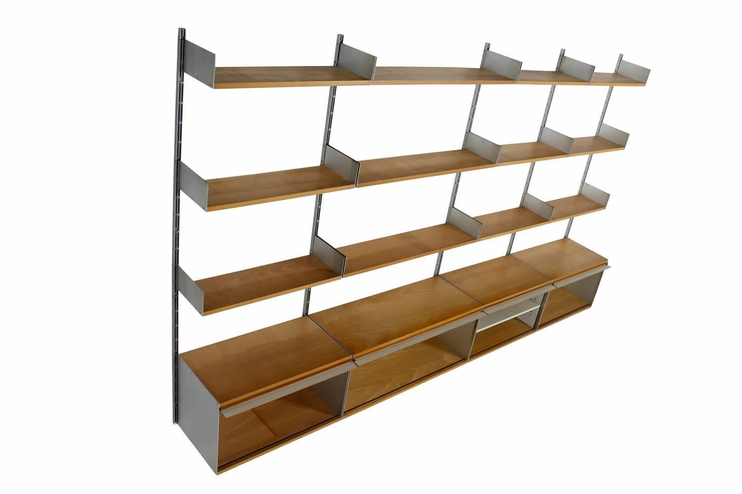 German Rare 1960s Dieter Rams 606 Beechwood & Aluminium Modular Wall Unit for Vitsoe