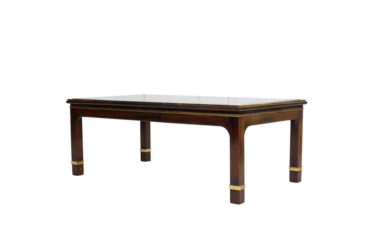 Beautiful Set of Three 1960s Mahogany Coffee and Side Tables Brass and Glass In Excellent Condition For Sale In Hamminkeln, DE