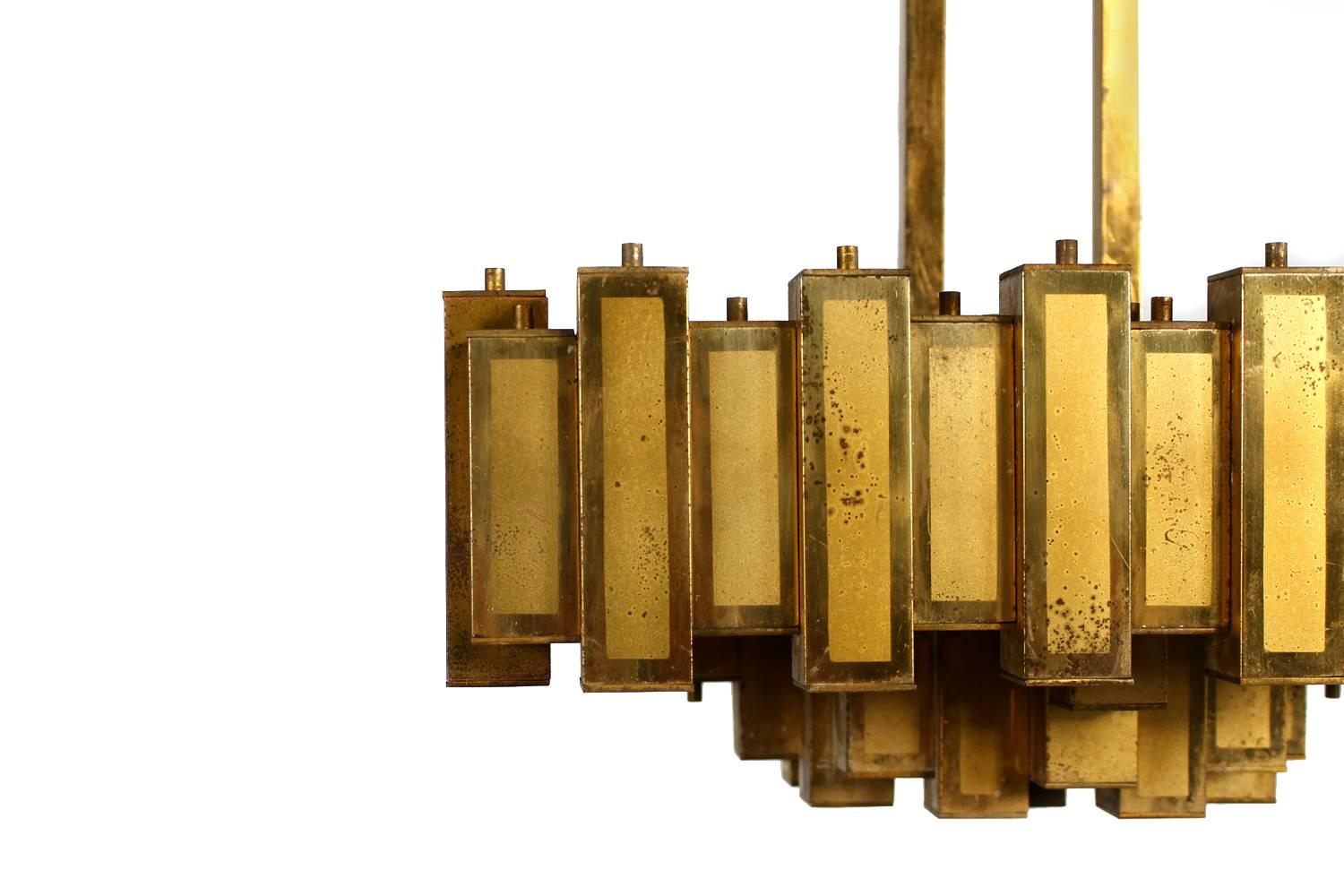 Mid-20th Century Amazing Italian Geometric Mid-Century 1950s Brutalist Brass Vintage Chandelier