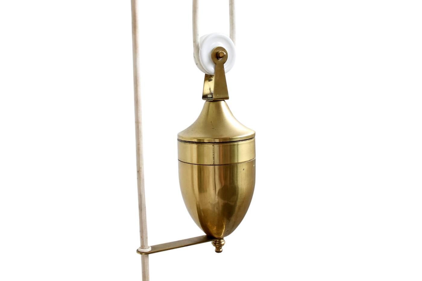 Swedish Adjustable 1950s Counterweight Brass Pendant Lamp Mid-Century Modern
