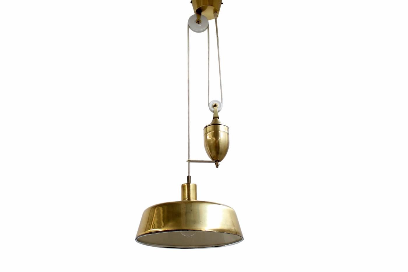Adjustable 1950s Counterweight Brass Pendant Lamp Mid-Century Modern 2