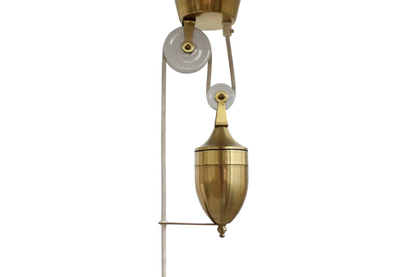 Adjustable 1950s Counterweight Brass Pendant Lamp Mid-Century Modern 4