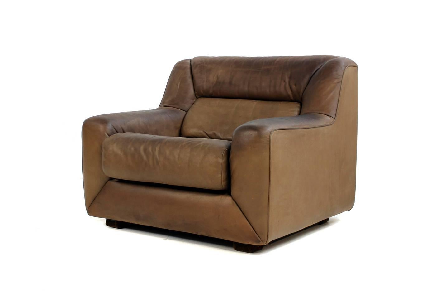 Mid-Century Modern Vintage 1970s De Sede DS 43 Cognac Leather Lounge Chair with Extendable Seat