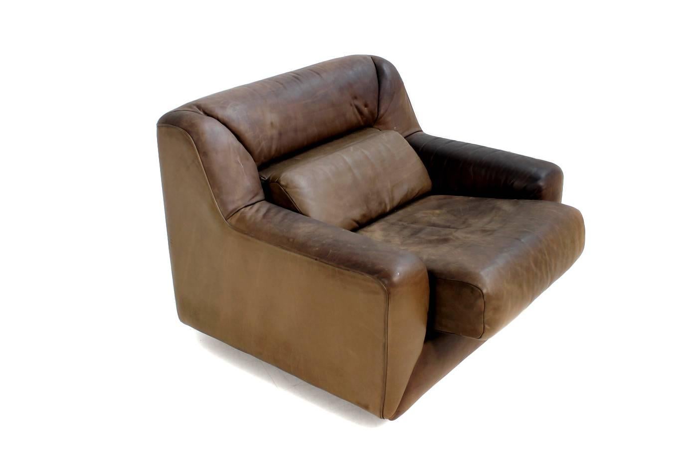 Late 20th Century Vintage 1970s De Sede DS 43 Cognac Leather Lounge Chair with Extendable Seat