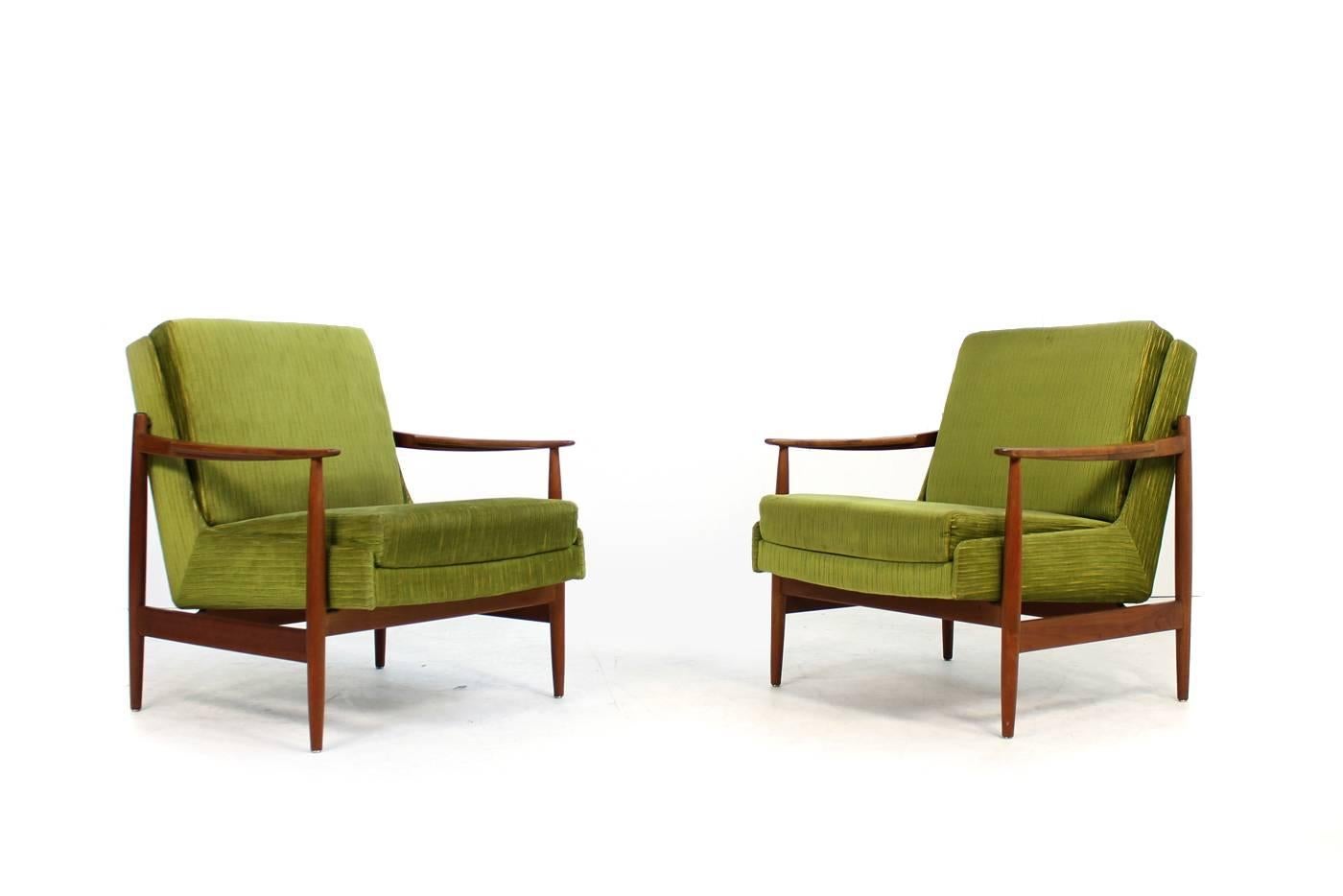 Pair of Mid-Century Modern Teak Lounge Easy Chairs by Eugen Schmidt, 1950s In Good Condition In Hamminkeln, DE