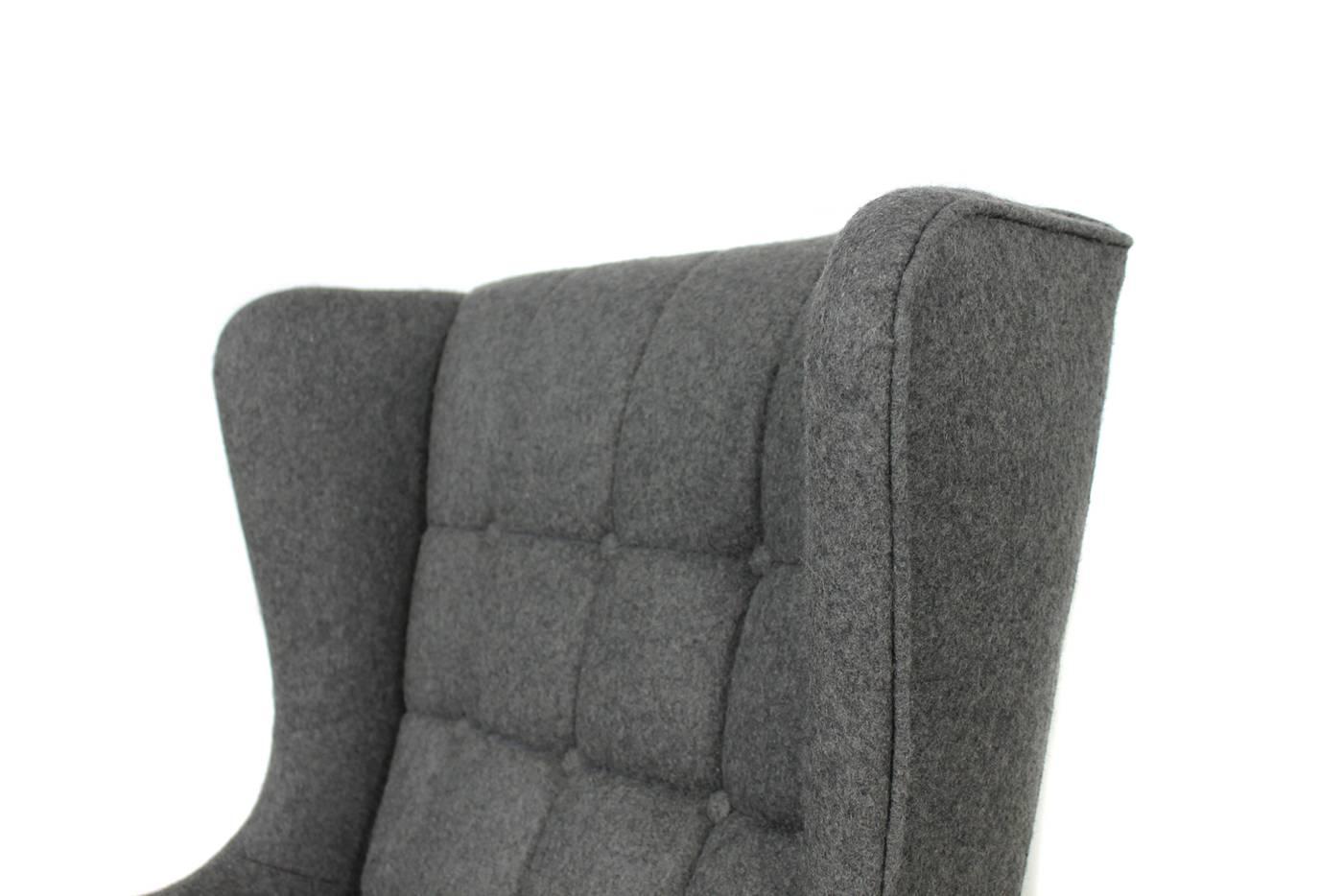 Mid-20th Century Exclusive & Rare Pair of Danish Modern 1960s Wingback Lounge Chairs in Grey Wool