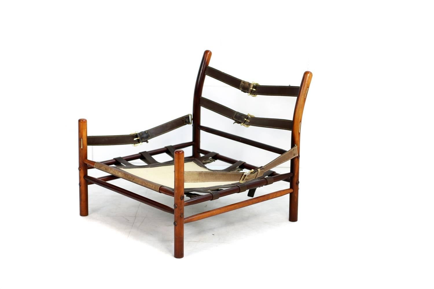 Fantastic 1960s Arne Norell Leather Lounge Chair Mod. Kontiki Beechwood In Excellent Condition In Hamminkeln, DE