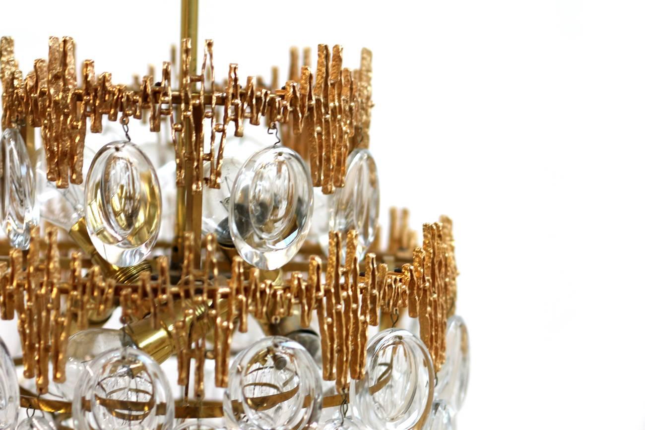 German Impressive Gilt Brass & Crystal Glass Fixture by Palwa 1960s Pendant Chandelier
