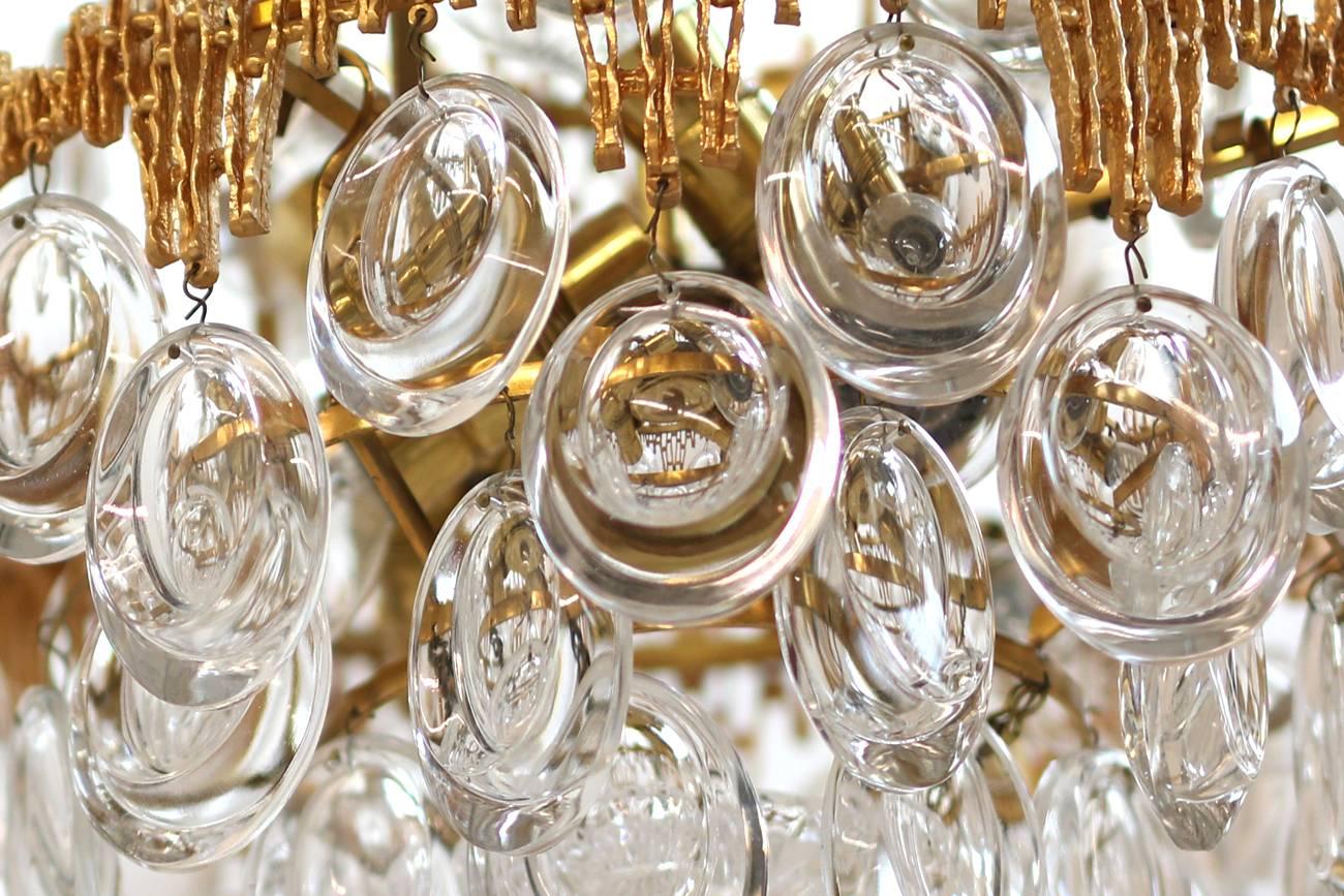 Hollywood Regency Impressive Gilt Brass & Crystal Glass Fixture by Palwa 1960s Pendant Chandelier