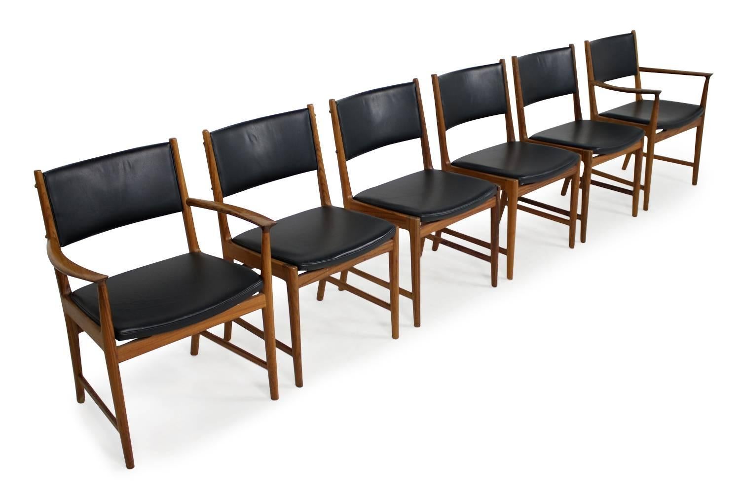 Leather Six Rosewood Chairs Kai Lyngfeldt Larsen for Søren Willadsen, Denmark, 1960s