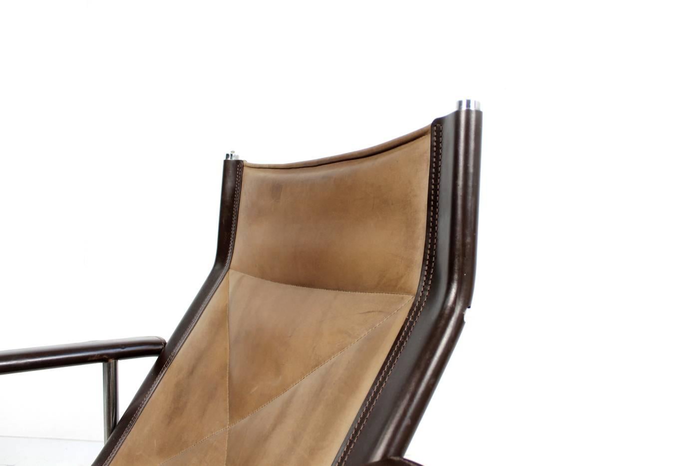 Pair of 1970s Vintage Hans Eichenberger Coffee Leather & Chrome Lounge Chairs (Schweizerisch)