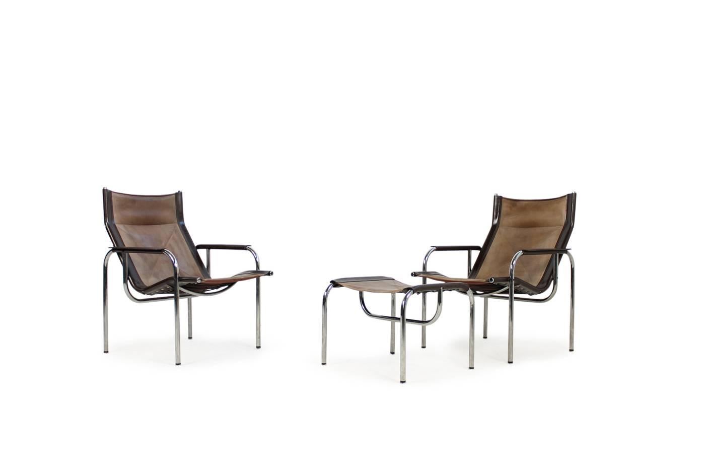 Pair of 1970s Vintage Hans Eichenberger Coffee Leather & Chrome Lounge Chairs 4