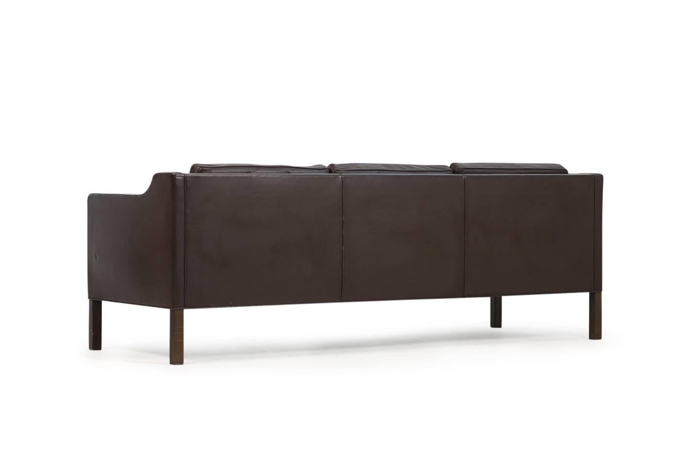 Mid-Century Modern Brown 1960s Borge Mogensen Leather Sofa Mod. 2213 Danish Modern Design
