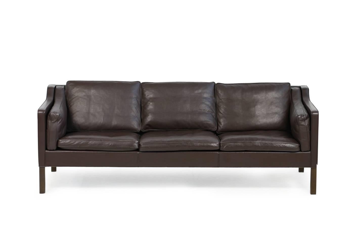 Mid-20th Century Brown 1960s Borge Mogensen Leather Sofa Mod. 2213 Danish Modern Design