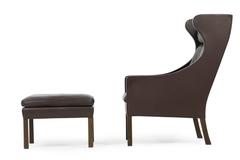 Brown 1960s Borge Mogensen Leather Wingback Lounge Chair & Ottoman 2202 & 2204