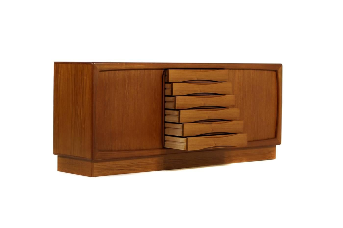 Mid-Century Modern 1960s Dyrlund Teak Sideboard with Sliding Doors and Drawers Danish Modern Design For Sale