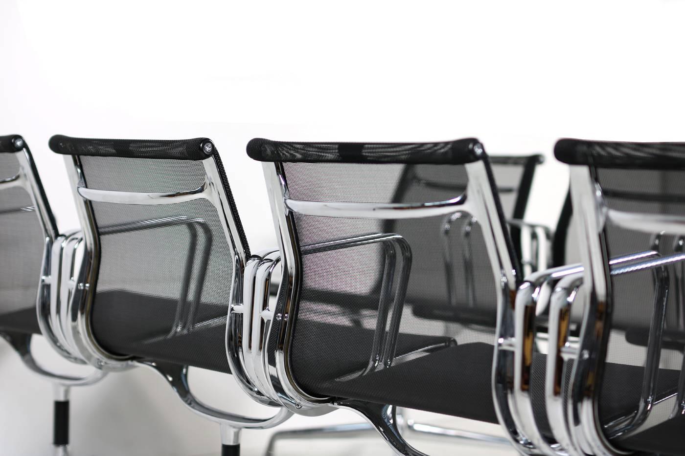 Modern Set of Eight Vitra Office Swivel Chairs EA 108, Charles & Ray Eames Chrome