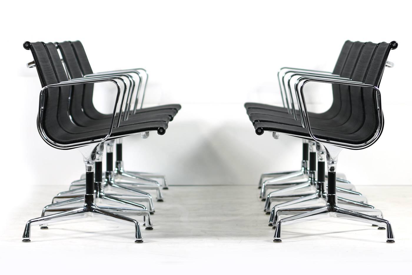 Set of Eight Vitra Office Swivel Chairs EA 108, Charles & Ray Eames Chrome 1