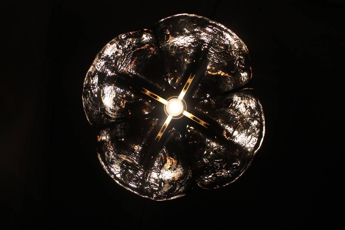 Large 1960s Austrian Kalmar Murano Glass and Brass Leaf Chandelier, Pendant Lamp 1