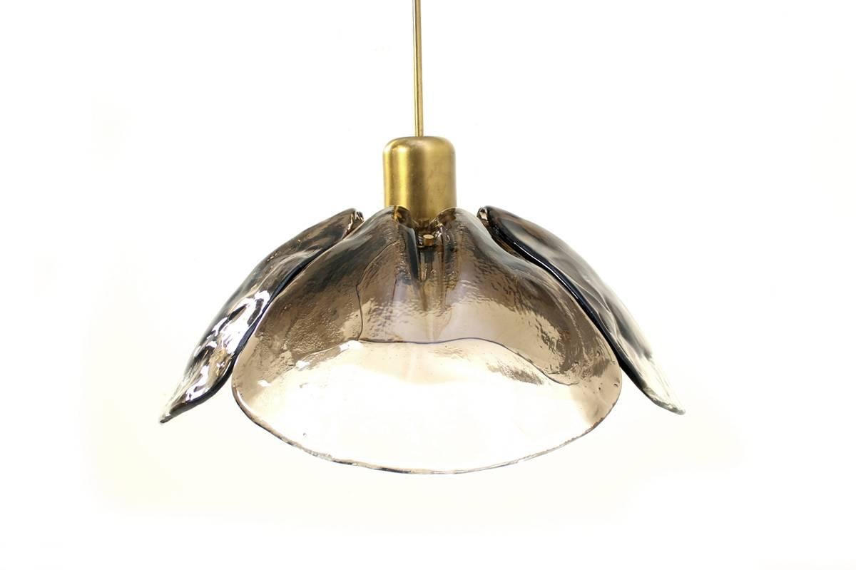 Mid-20th Century Large 1960s Austrian Kalmar Murano Glass and Brass Leaf Chandelier, Pendant Lamp