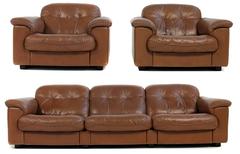 1970s Lounge Set De Sede DS 101 Leather Sofa & 2 Lounge Chairs 'James Bond'
