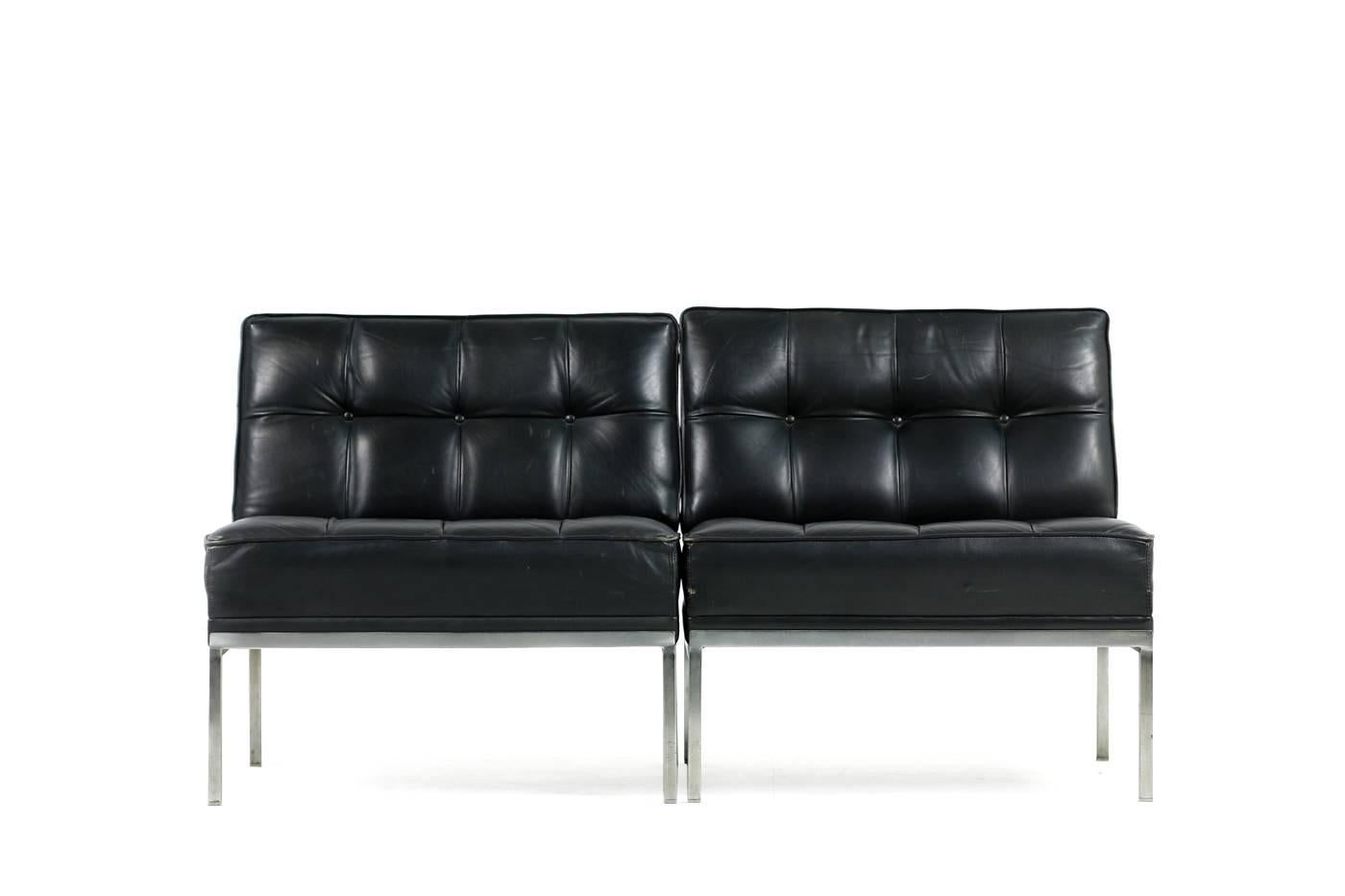 Paar 1960er Johannes Spalt Constanze Lounge Chairs Wittmann Stahl & Leder (Moderne der Mitte des Jahrhunderts)