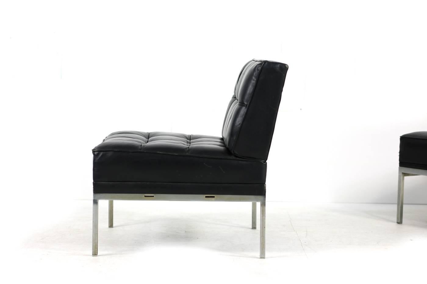 Austrian Pair of 1960s Johannes Spalt Constanze Lounge Chairs Wittmann Steel & Leather