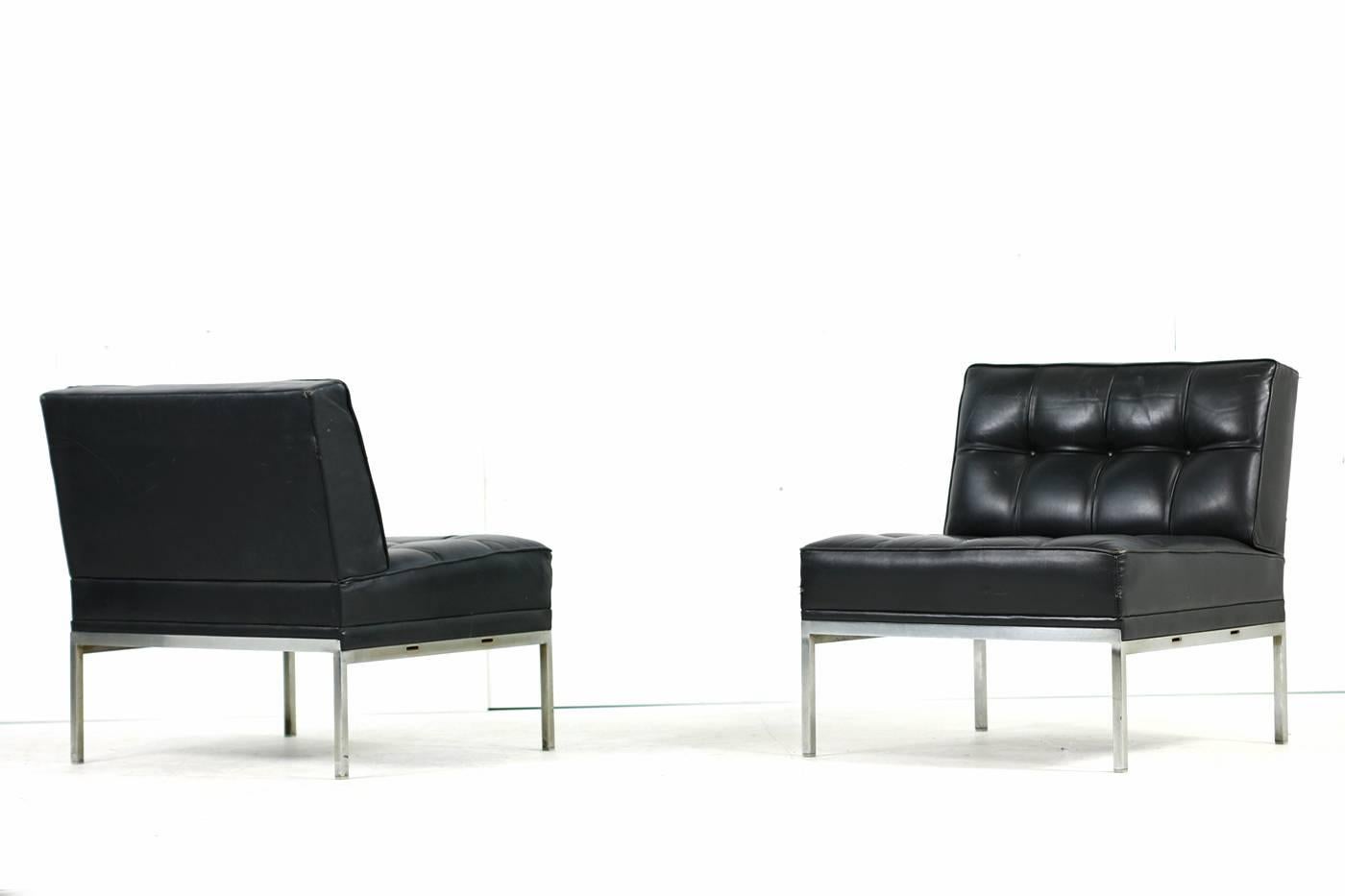 Paar 1960er Johannes Spalt Constanze Lounge Chairs Wittmann Stahl & Leder 2