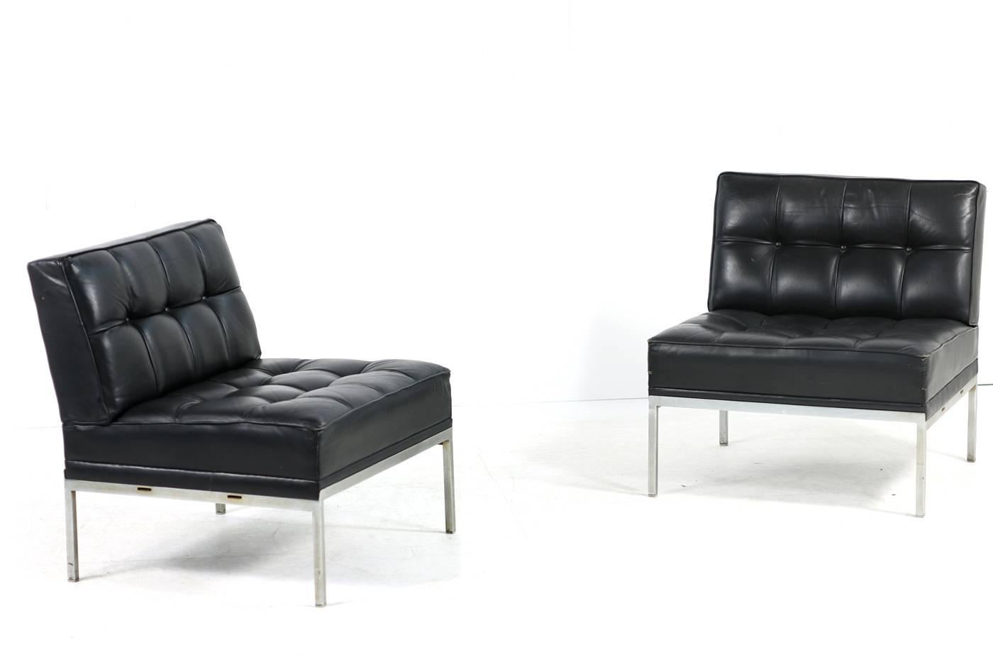 Paar 1960er Johannes Spalt Constanze Lounge Chairs Wittmann Stahl & Leder (Mitte des 20. Jahrhunderts)