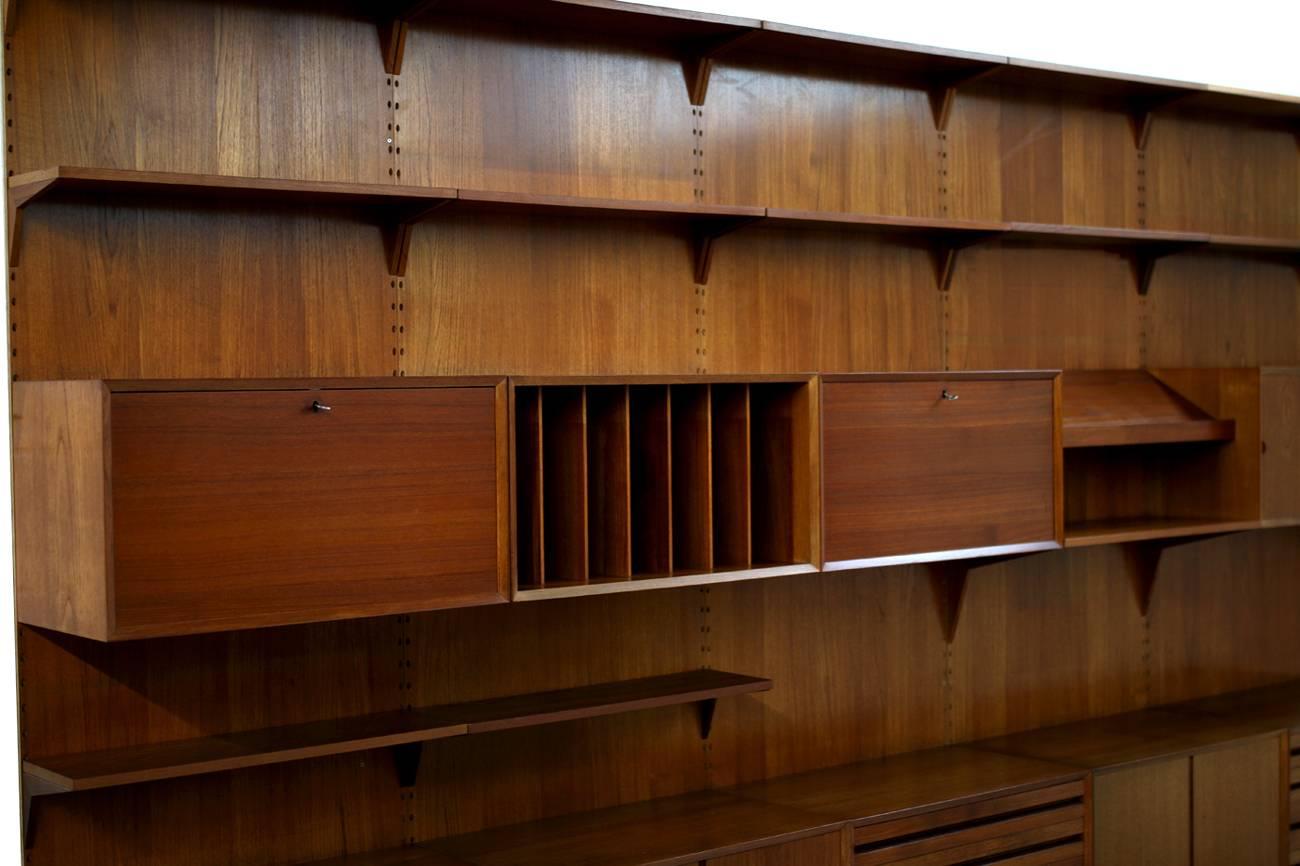 Beautiful 1960s Danish Poul Cadovius Teak Wall Unit by Cado, Shelving System 2