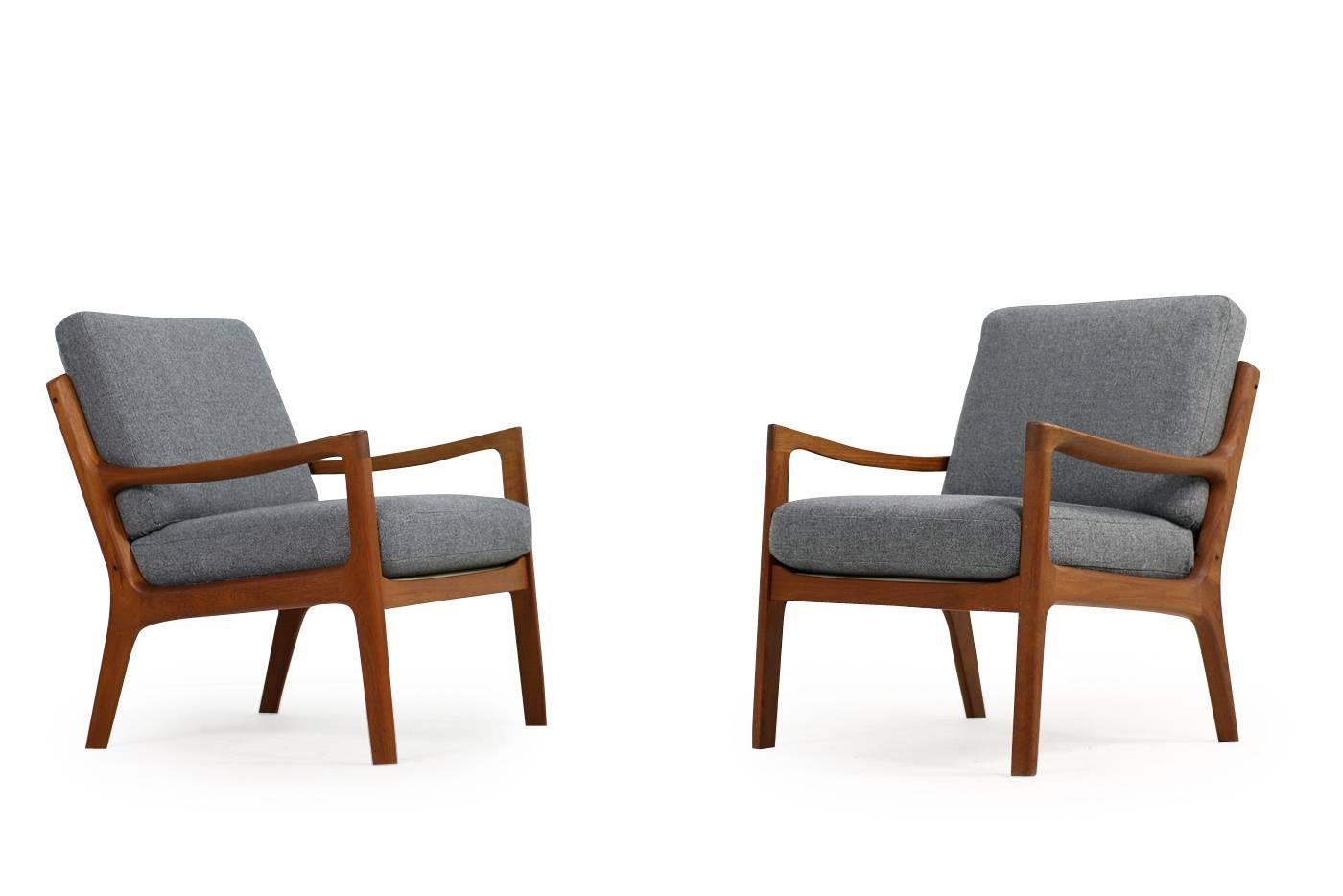 Mid-Century Modern Pair of 1960s Ole Wanscher Teak Easy Lounge Chairs Senator Series Cado, Denmark