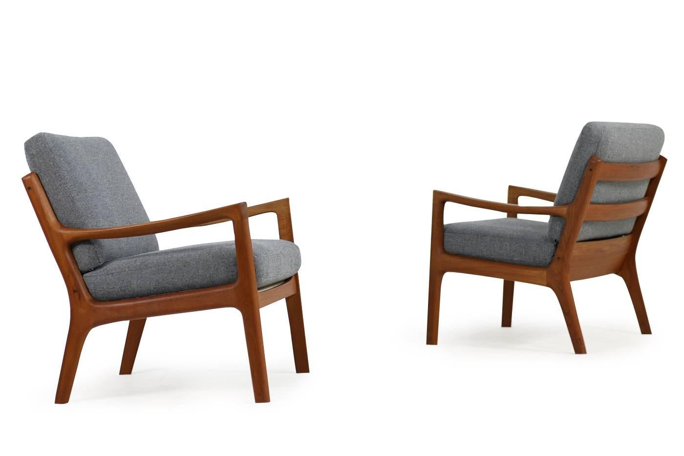 Mid-20th Century Pair of 1960s Ole Wanscher Teak Easy Lounge Chairs Senator Series Cado, Denmark