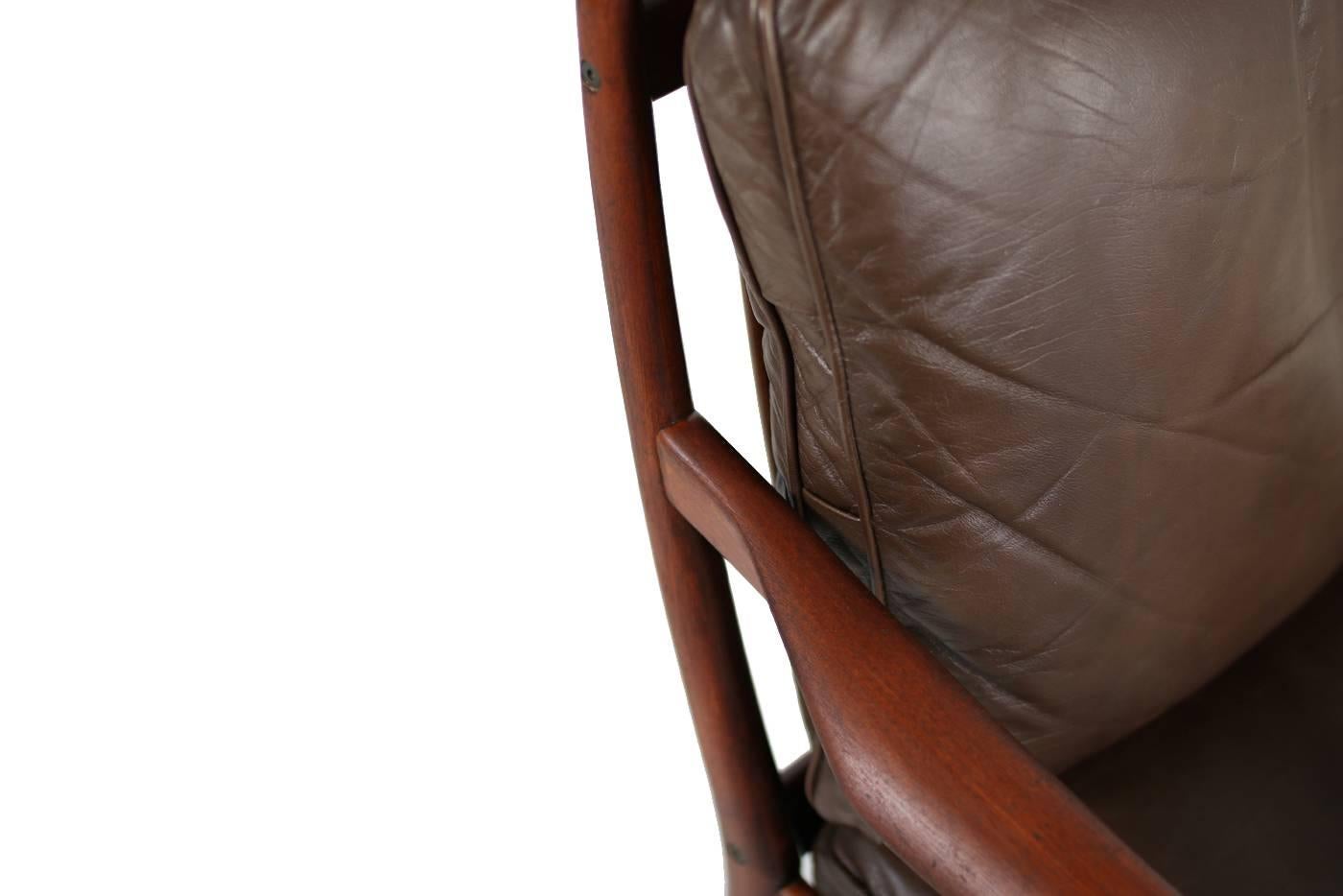 1960er Jahre Ib Kofod Larsen Lounge Easy Chair „Sams“ aus braunem Leder OPE, Schweden im Angebot 1