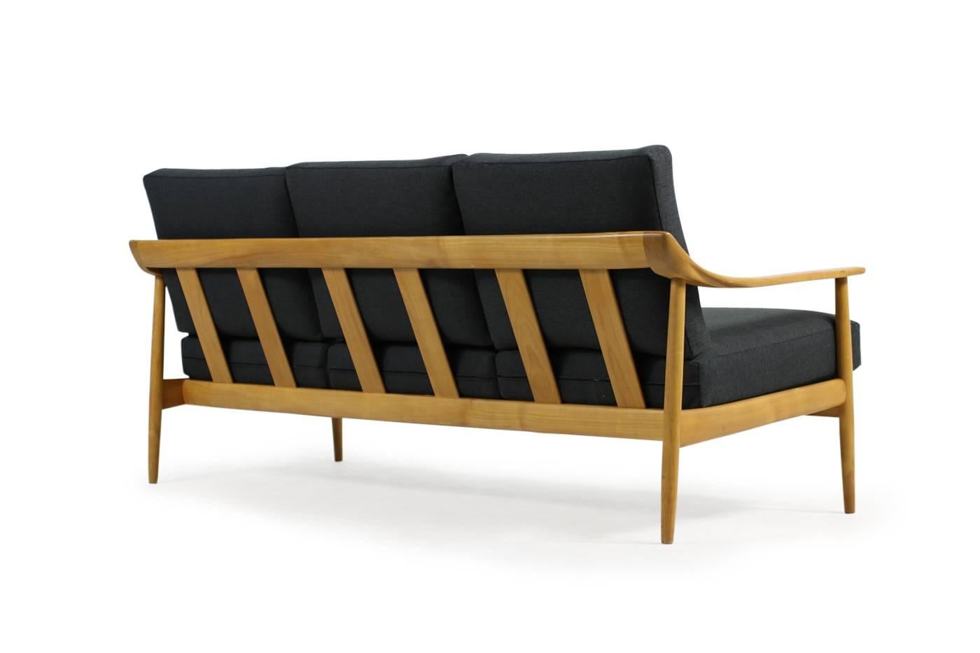 German 1950s Wilhelm Knoll Antimott Cherrywood Sofa Mid-Century Modern New Upholstery