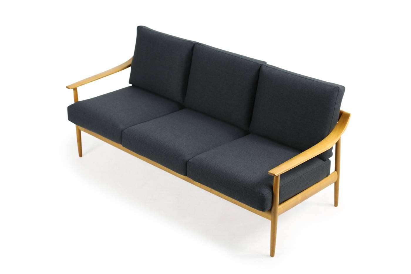 1950s Wilhelm Knoll Antimott Cherrywood Sofa Mid-Century Modern New Upholstery 1