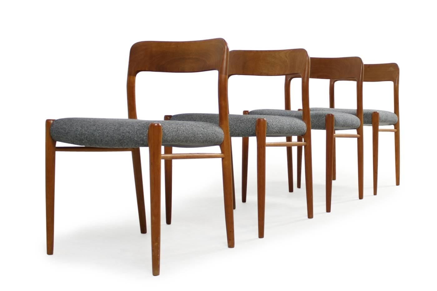 Fabric Fantastic Set of Four Niels Moller Teak Dining Chairs Model 75 Danish Modern