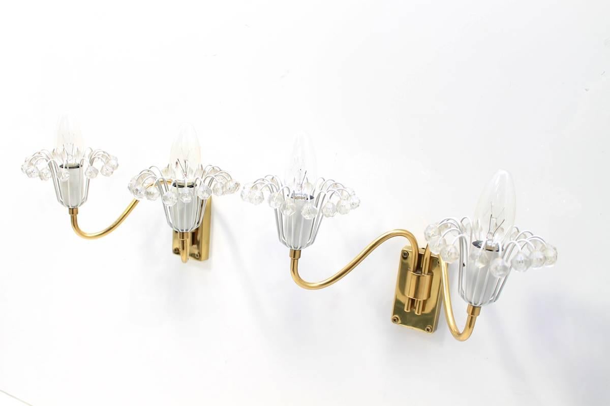 Pair of 1960s Austrian Emil Stejnar Wall Lights Crystal Glass and Brass Sconces In Excellent Condition For Sale In Hamminkeln, DE