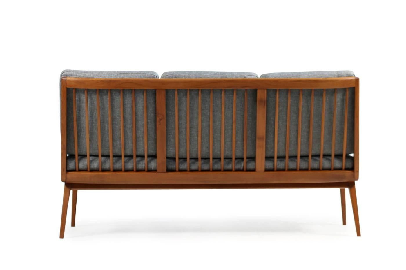Rare Hans Mitzlaff Boomerang sofa or bench for ES Eugen Schmidt, Germany 1950s it was designed in 1953 here in solid cherrywood frame, cushions were made a few years ago and are still in a great condition, signed underneath. Beautiful Mid-Century