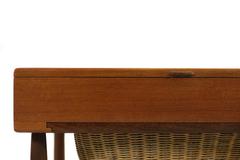 1950s Danish Modern Sewing Teak Table Cabinet Wicker with Basket Mid-Century
