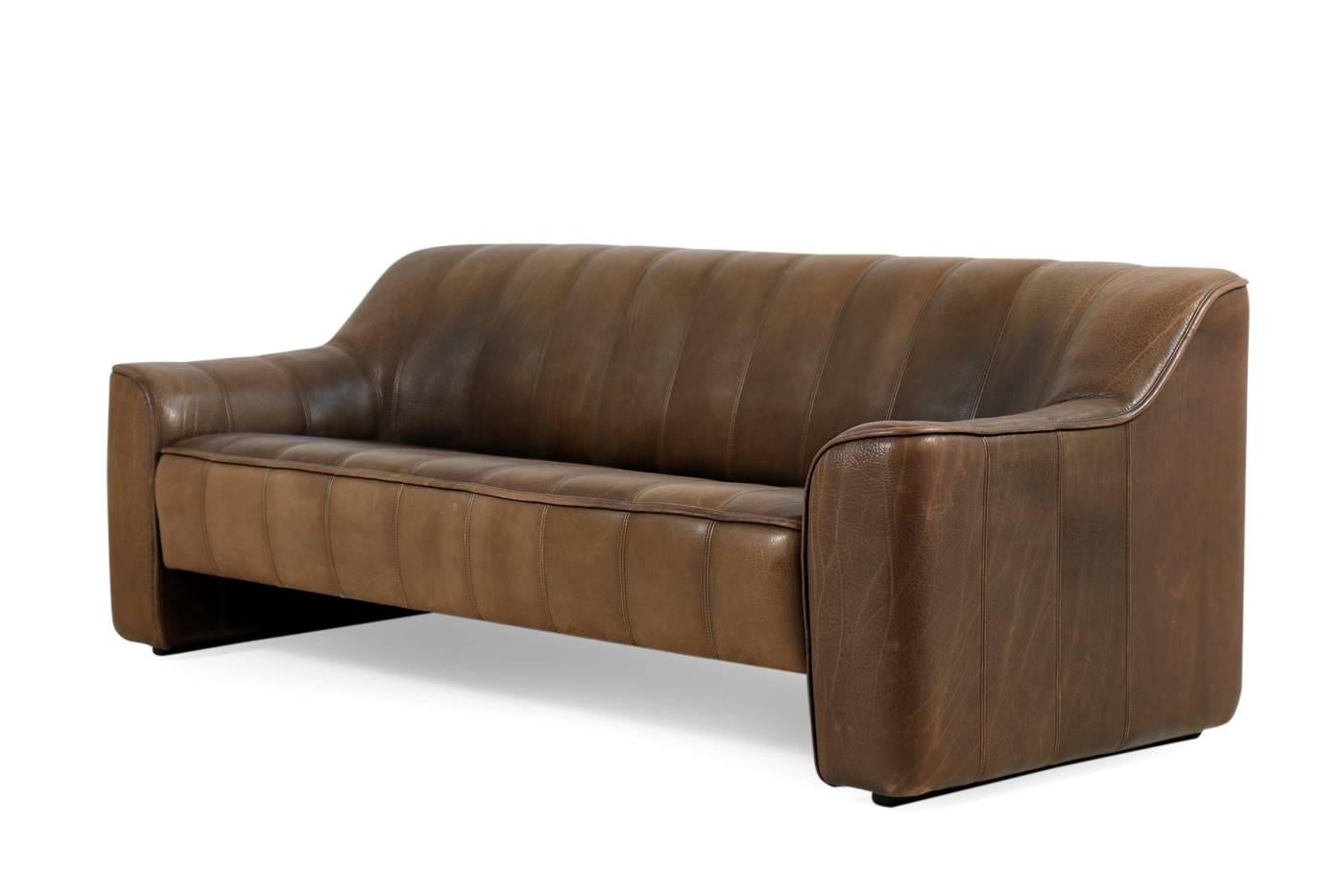 Mid-Century Modern Beautiful 1970s De Sede DS 44 Sofa Set Brown Dark Cognac Buffalo Leather 