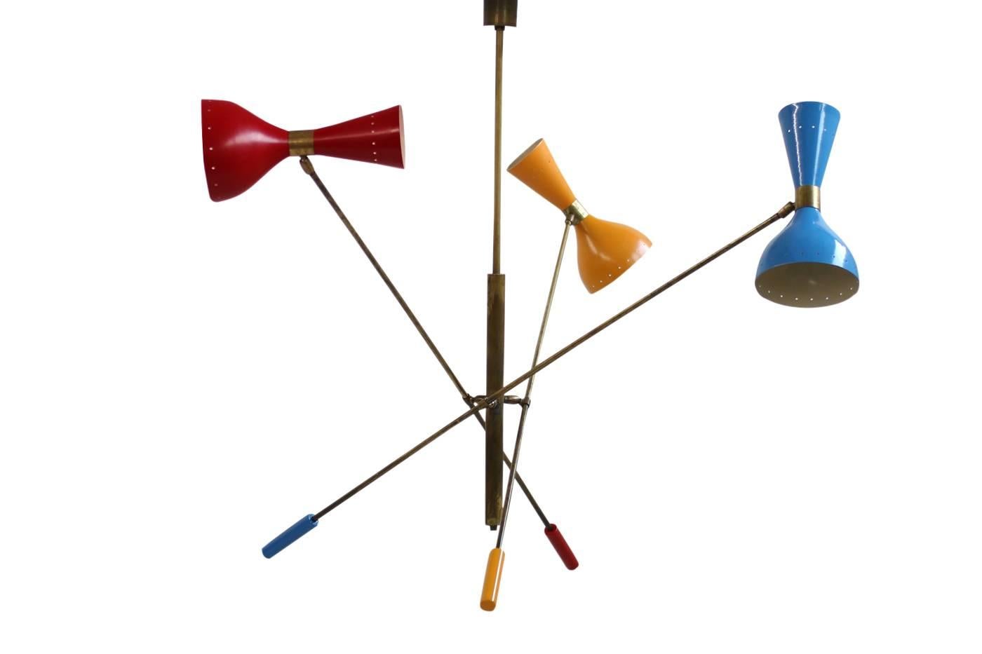 Modern Amazing Italian Adjustable Three-Arm 'Triennale' Brass Lamp Stilnovo Style