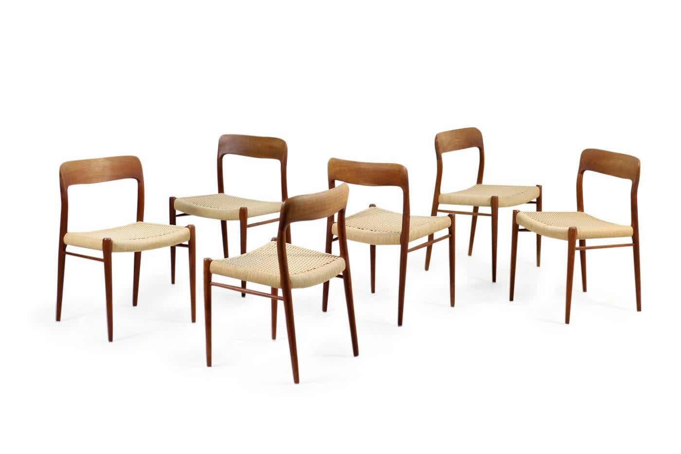 Mid-Century Modern 1960s Danish Teak and Cane Dining Room Chairs by Niels O. Moller Mod. 75