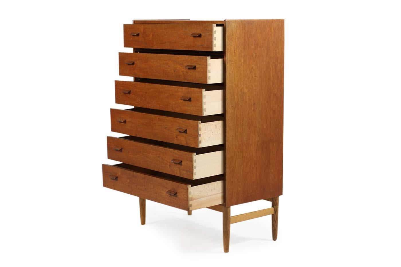 Mid-Century Modern Poul M. Volther Danish Chest of Six Drawers 1960s FDB Mobler Denmark Teak & Oak